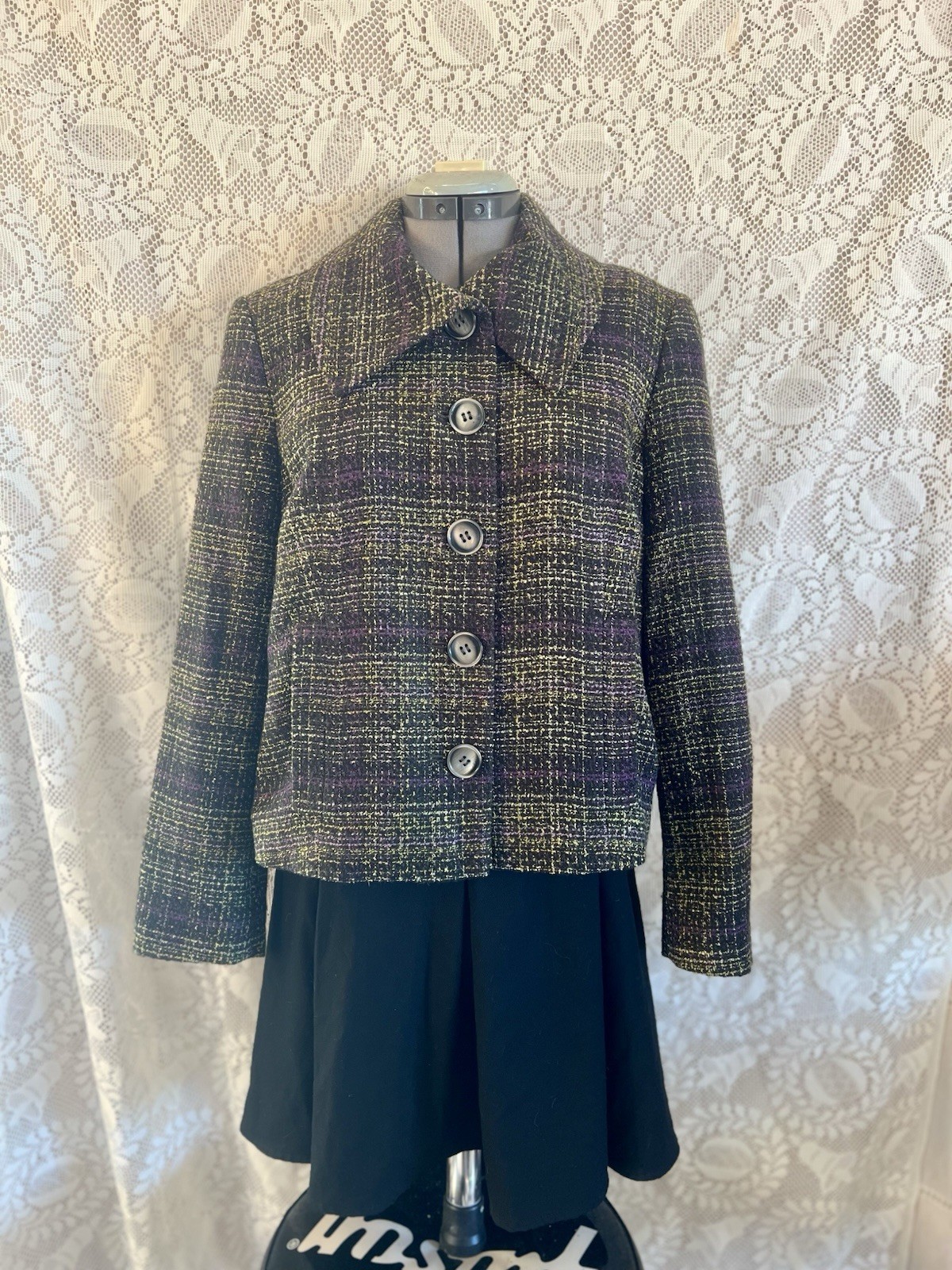 Pendleton Tweed Button-Up Jacket Black Purple Wom… - image 4