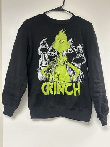 Dr. Seuss Grinch Black Graphic Print Crew Neck Pullover Sweatshirt Womens XXS