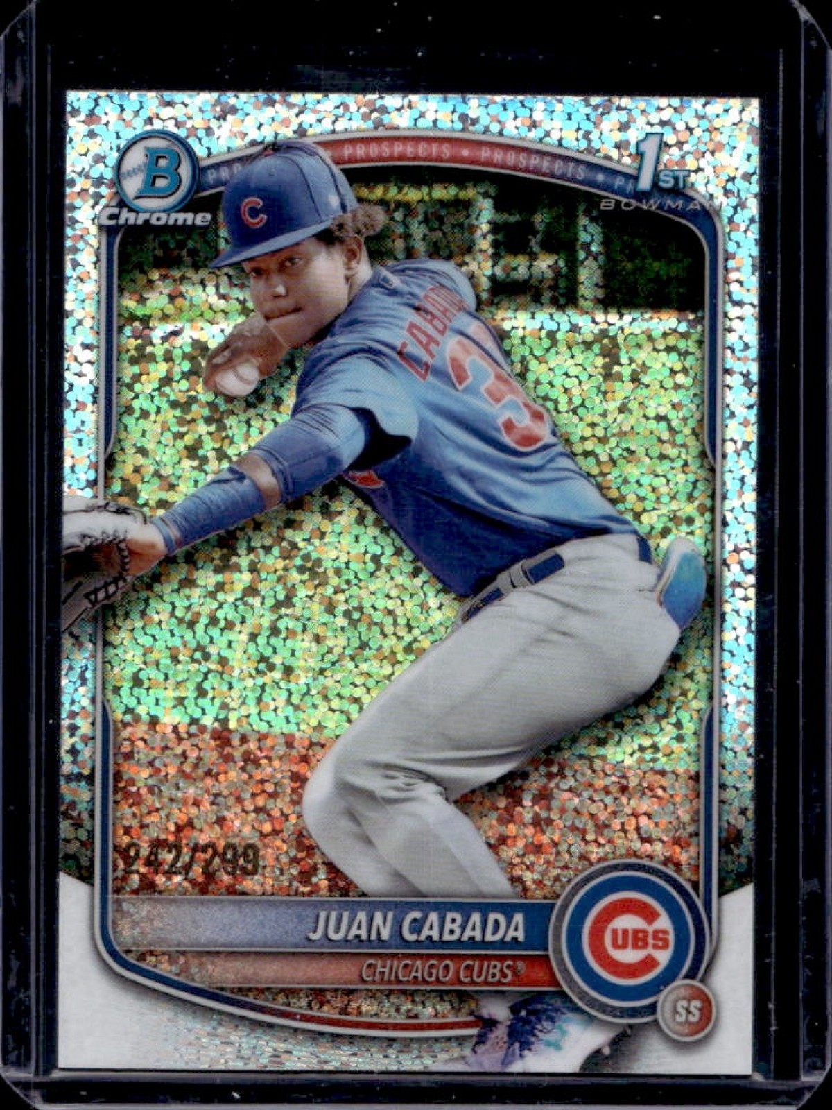 2025 Bowman Chrome Juan Cabada Speckle Refractor 1st #242/299 Cubs