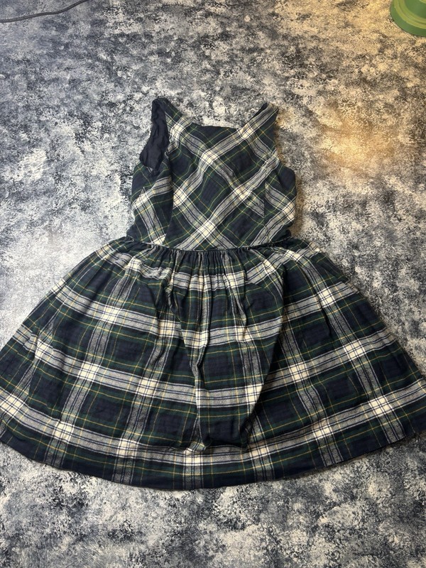 Polo Ralph Lauren Girl Plaid Green White Blue Jumper Dress Sz 12 Winter Fall