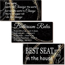 3 Pieces Black and Gold Bathroom Wall Decor Wooden Rules Marble Style Farmhouse