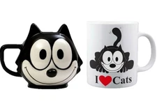 Felix The Cat Mug Combo Lot ~ Ceramic Cups  2008 Face & 2011 “I Love Cats” ~ NEW