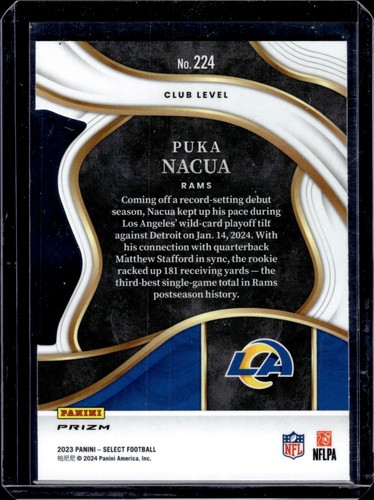 2023 Panini Select Club Level Puka Nacua #224 Black & Green Prizm Die-Cut (RC) - Picture 2 of 2