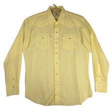 Vintage Mesquite Mens Western Pearl Snap Shirt Yellow Long Sleeve 17-37 USA Made