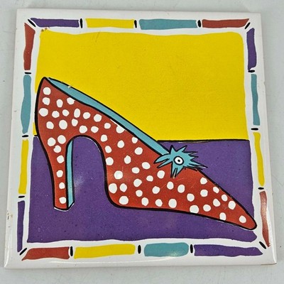 Colorful High Heel Shoe Portugal hand painted Trivet Tile Backsplash Art Ceramic