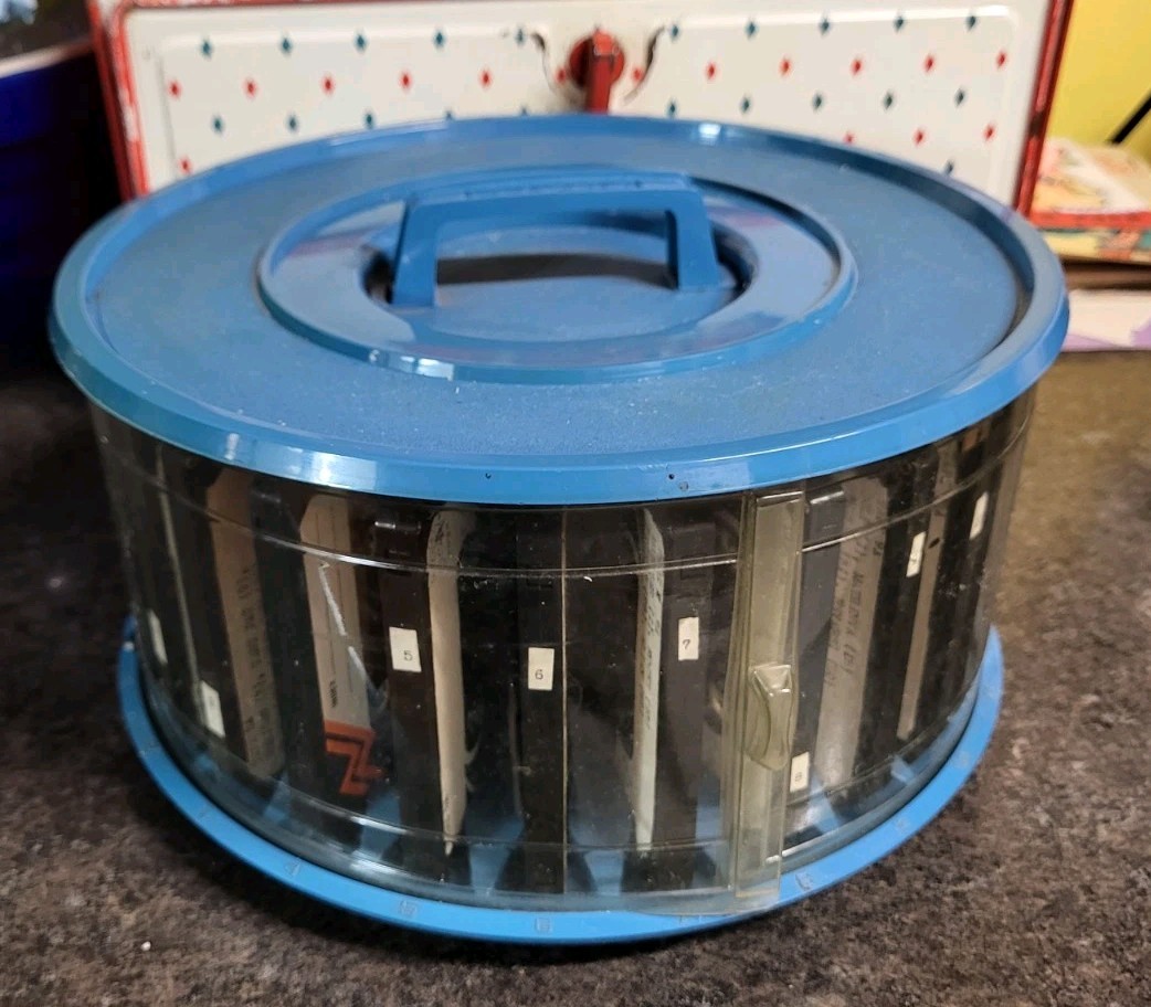 LUXOR Carousel Cassette Tape Holder Round Blue Vintage 1960s Nice