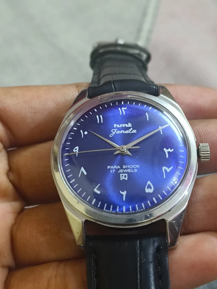 Reloj Pulsera Hombre Vintage HMT Janata Azul 17 Joyas Mecánico Cuerda Manual - Imagen 3 de 4