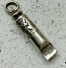 RARE CHINESE EXPORT SOLID SILVER MINIATURE CHATELAINE WHISTLE DOG FOB WORKS