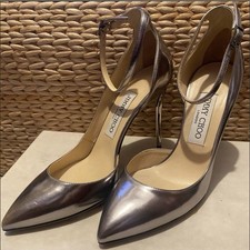 Jimmy Choo Lucy 100 Heels Steel Mirror Leather UK 4 EU 37 US 7 Pointed Stiletto