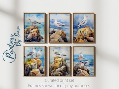 Coastal Seagull Rock Collection 5''x7'' Drucke auf mattem Papier | Aquarell Kunst Set