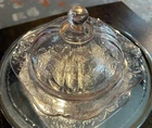 Antique American Pink Depression Glass Square & Dome Covered Bowl-Etched Floral
