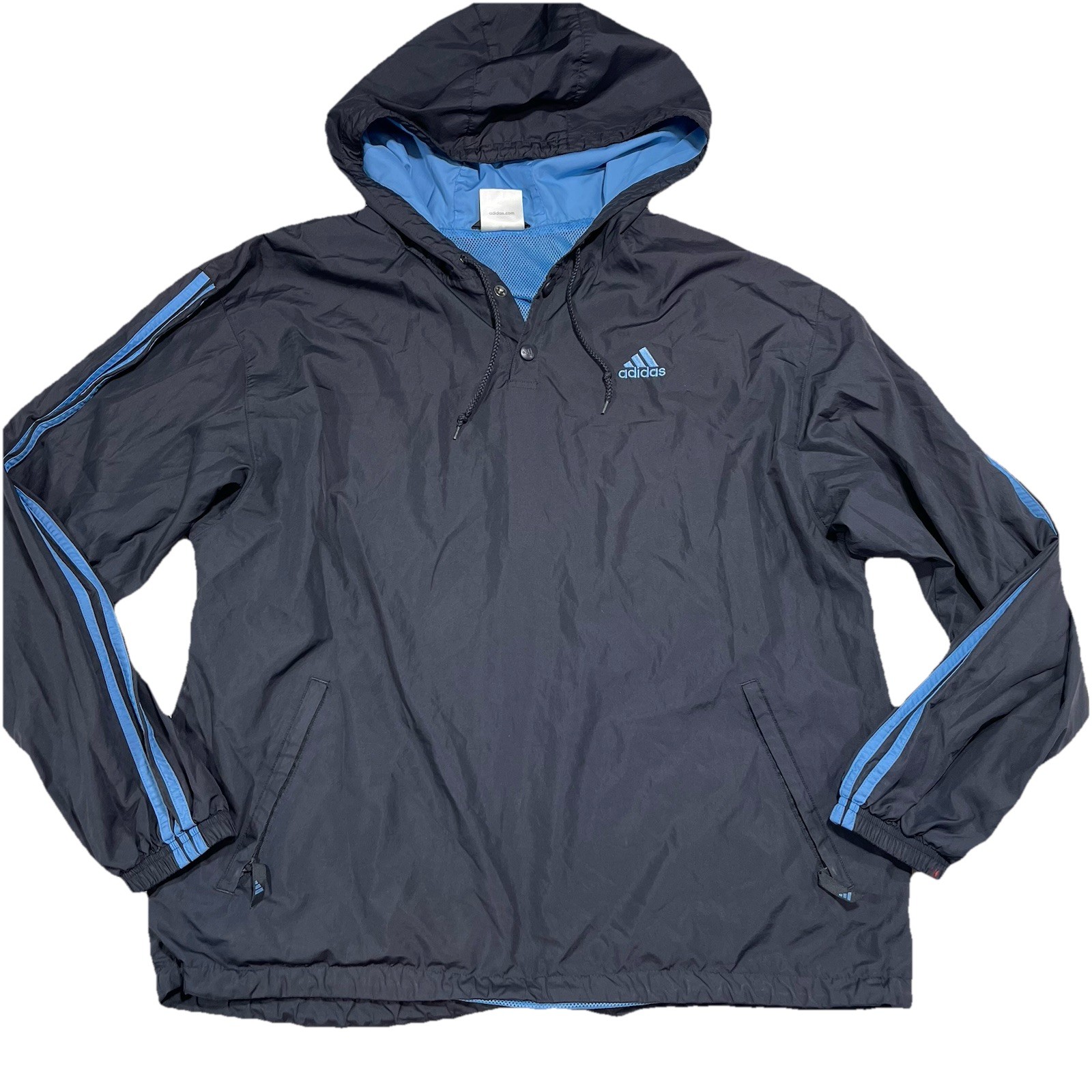 Adidas Pullover Windbreaker Jacket Snap Button Bl… - image 1
