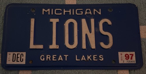 Detroit Lions Michigan Vanity License Plate 1997