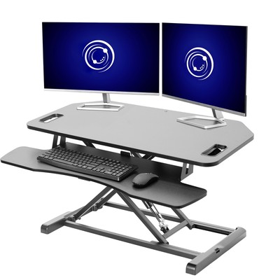 VIVO Black Height Adjustable Corner Desktop Monitor Riser 38'' Sit Stand Tabletop