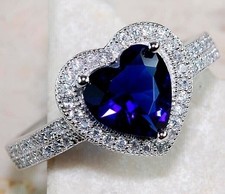 Heart 3CT Treated Blue Sapphire  Topaz 925 Sterling Silver Ring Sz 6 UB3-7