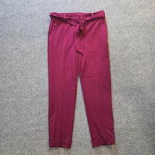 LOFT Pants Womens Size 4 Pink Red Belted Cuffed Tapered Pockets Casual Career