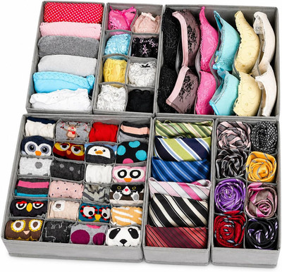 Drawer Organizer for Clothes - 6-Pack of Underwear, Sock, Bra, Tie and Clothing