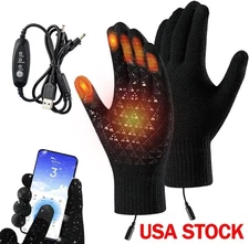 Heated Gloves Electric Rechargeable Battery Hand Warm Windproof Thermal Winter
