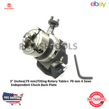 3" 75 mm Tilting Rotary Table with 70mm 4 Jaws Independent Chuck Back Plate USA