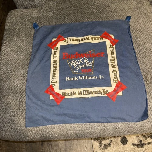 Hank Williams Jr Budweiser Concert Tour Bandana Handkerchief 1990s vintage concert t-shirt, vintage, single stitch, B+ condition