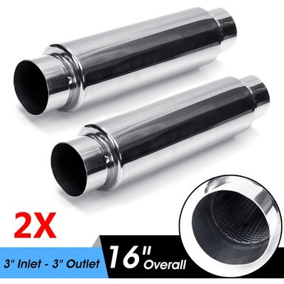 2X 76mm 3 Zoll Auspuff End & Mittelschalldämpfer Edelstahl 101mm Topflänge 305mm