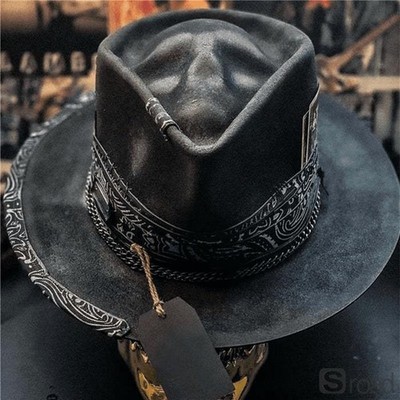 Gothic Cowboy Hat With Skull Design For Halloween Costume,Party Black Hat