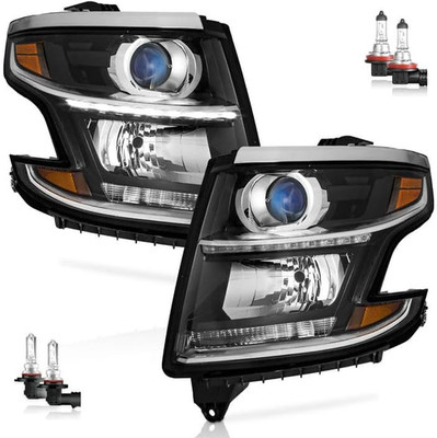 Headlights Halogen Black Housing Left Right for Chevy Tahoe Suburban 2015-2020