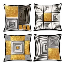 Black Gold Decorative Throw Pillow Covers Abstract Modern Minimalist Geometri...