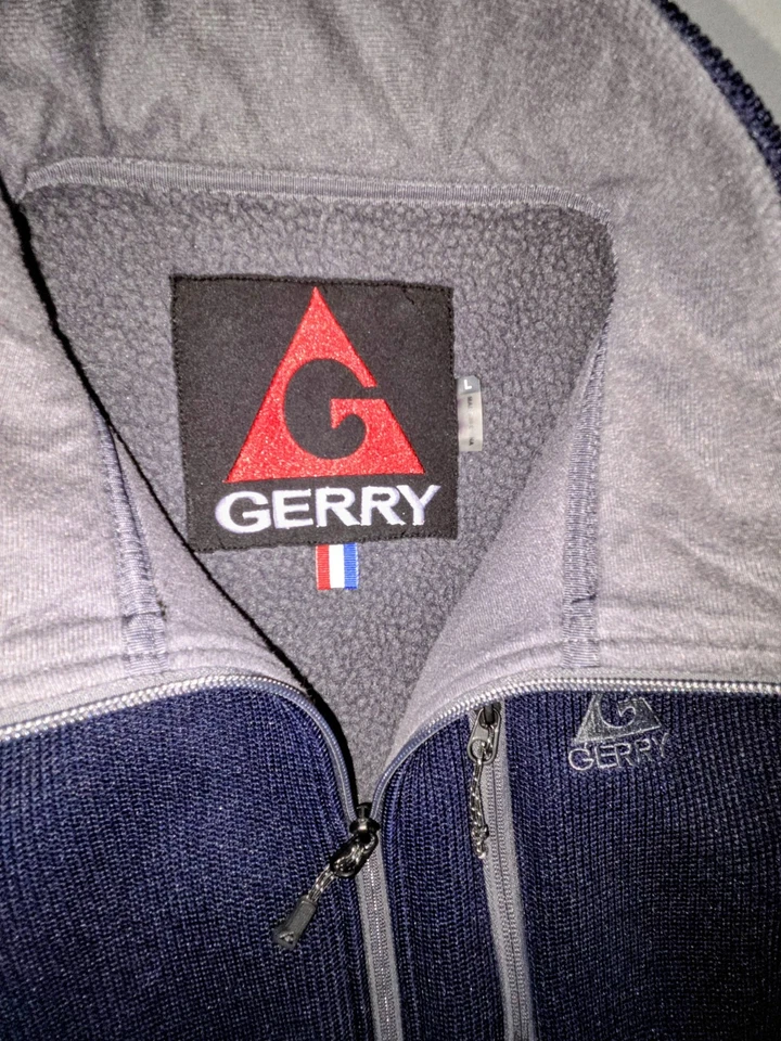 Gerry Jacket Mens L Navy Textured Knit Fleece Lined Full Zip Heavy Zip Pockets - Image 3 of 4