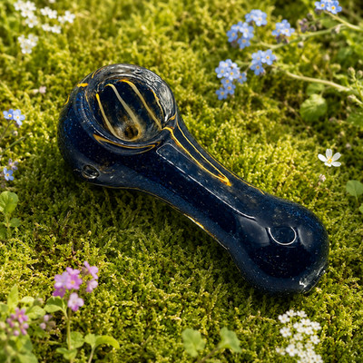Midnight Gold Pocket Mini Glass Spoon Pipe   3 3.5 Inch Navy Blue Hand Pipe
