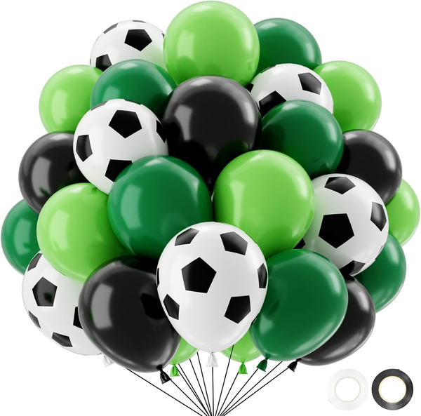 Qifu FußBall Luftballons-50Pcs Luftballons GrüN, SalbeigrüN Weiß Schwarze Ballon-image