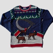 Holiday Time Men's Size L (42-44) Blue Wolves Ugly Christmas Sweater