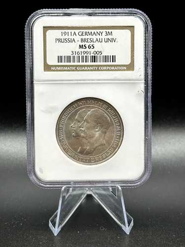 1911-A Germany Silver 3 Mark Prussia Breslau University NGC MS65