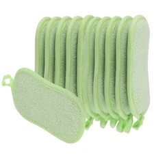 10 Pcs Multipurpose Microfiber Kitchen Dish Sponge Scrubber Pads, Green