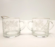 Vintage Bartlett Collins Glass Cream and Sugar Set Grape Vine & Leaf Gold Rim