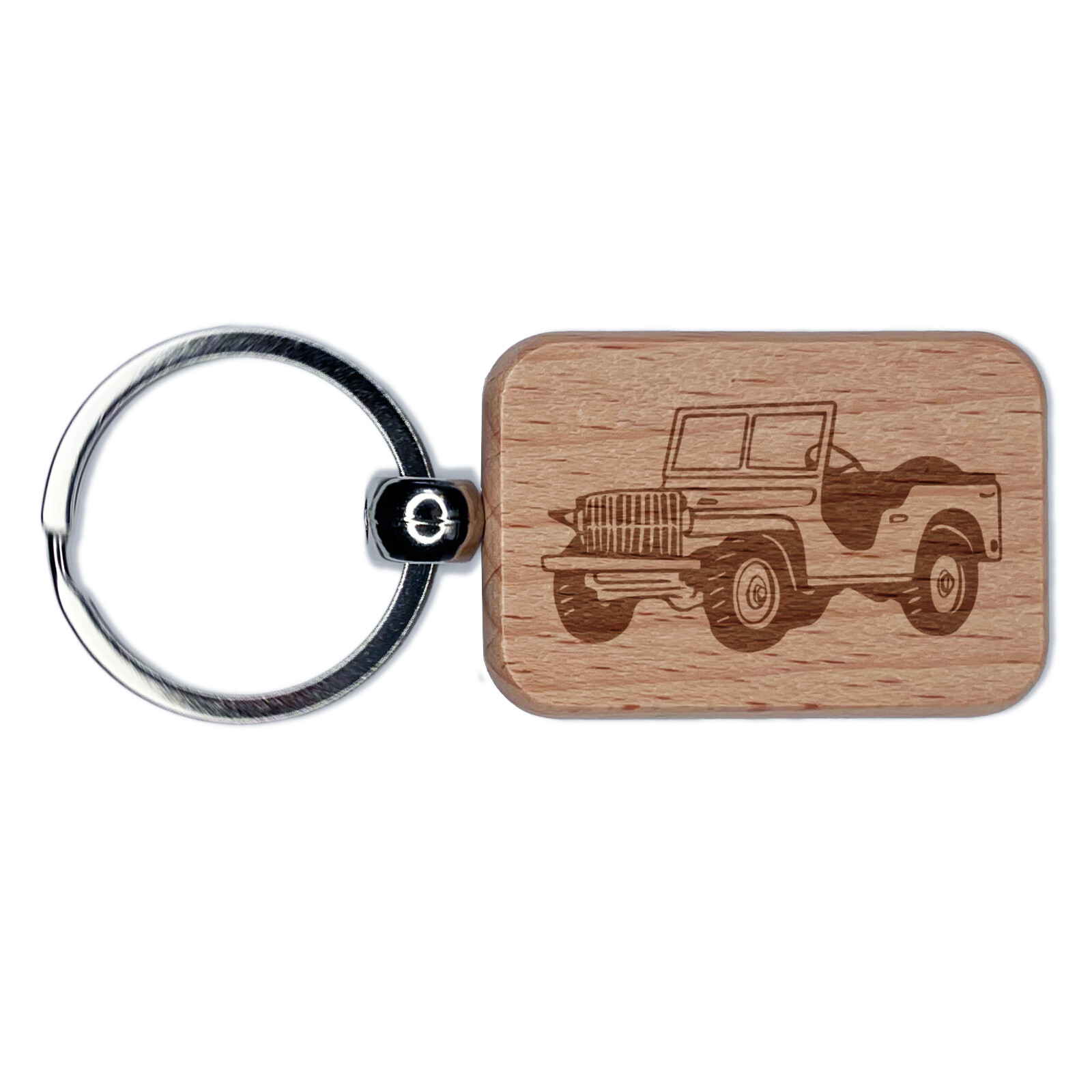 Military Jeep Army Vehicle Car Engraved Wood Rectangle Keychain Tag Charm
