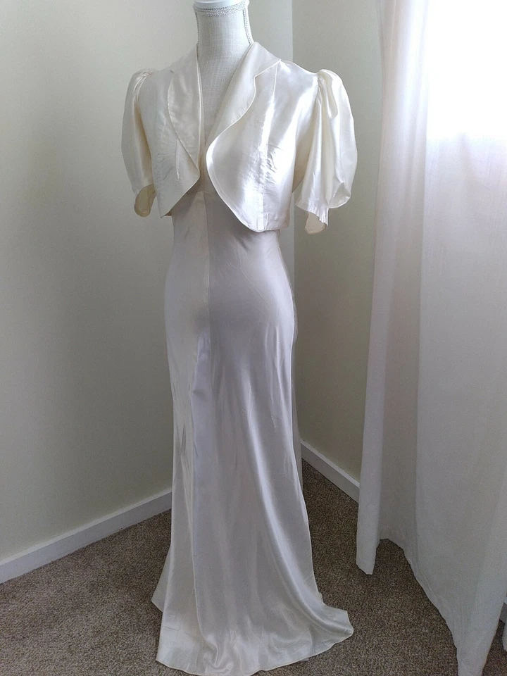 Stunning Vtg Wedding Gown 1920s/30s Satin Halter w/ Jacket candlight small - Image 2 of 4