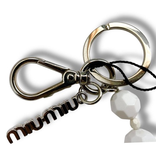 Miu Miu Flower Key Ring Bag Charm Ivory Metal Rhinestone Total length 5.9" JAPAN - Picture 5 of 11