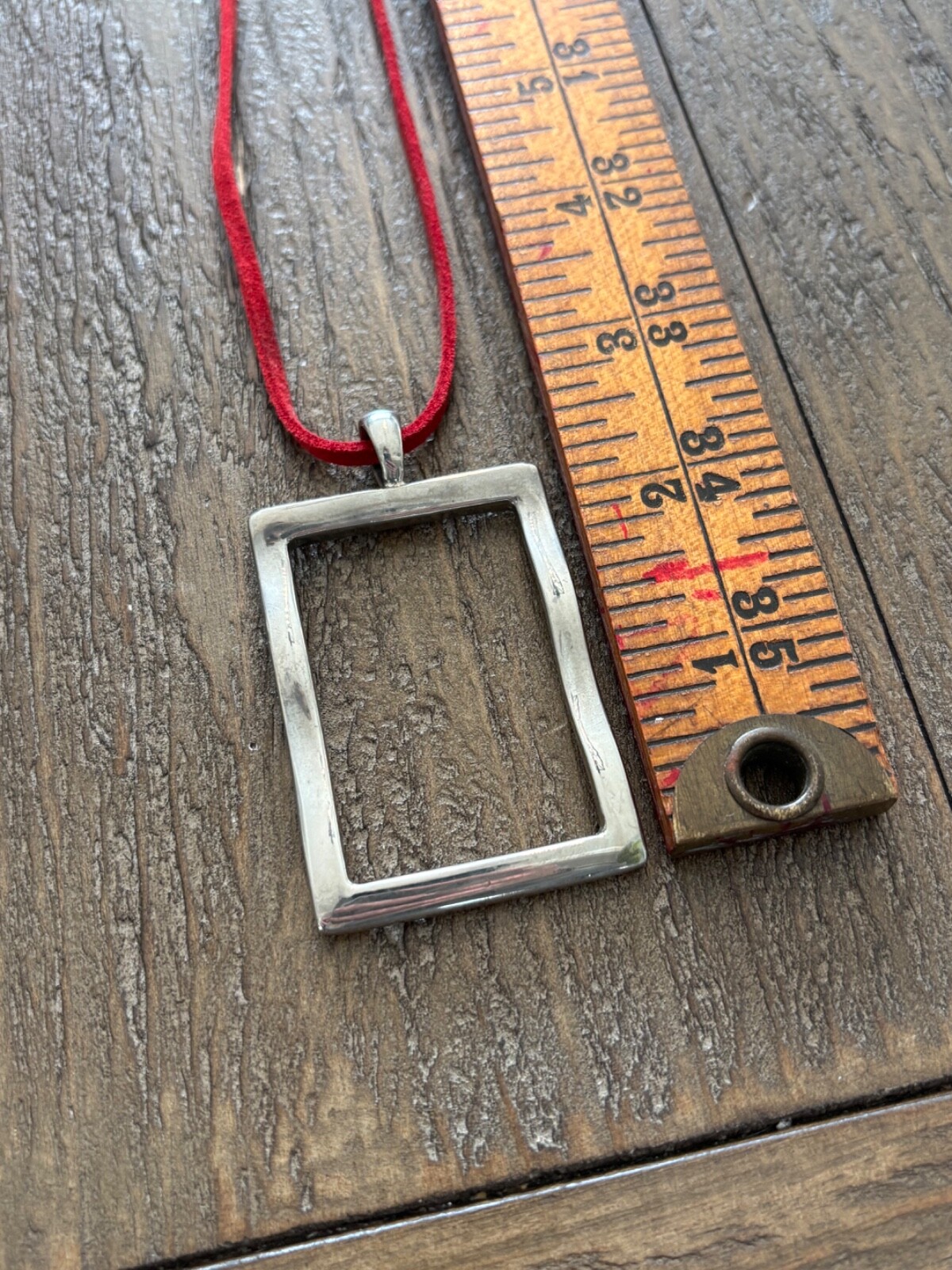 Vintage Silver Tone Rectangular Wavy Pendant Larg… - image 5