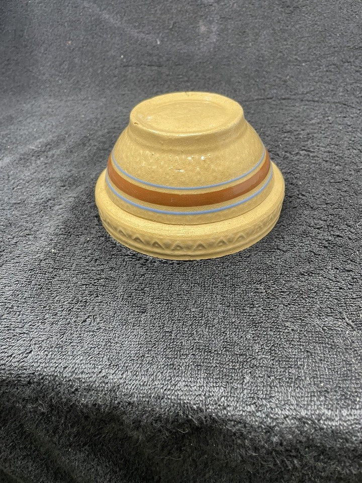 Antique 5 INCH YELLOW WARE BOWL WITH RRP CROWN Mark. Brown And Blue