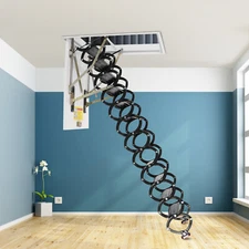 Hidden Telescopic Folding Ladder White Attic Pull Down Ceiling Stairs 12 Steps