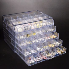 NEW 120 Grids Nail Art Storage Case 5-layers Drawer Acrylic Clear Organizer Box
