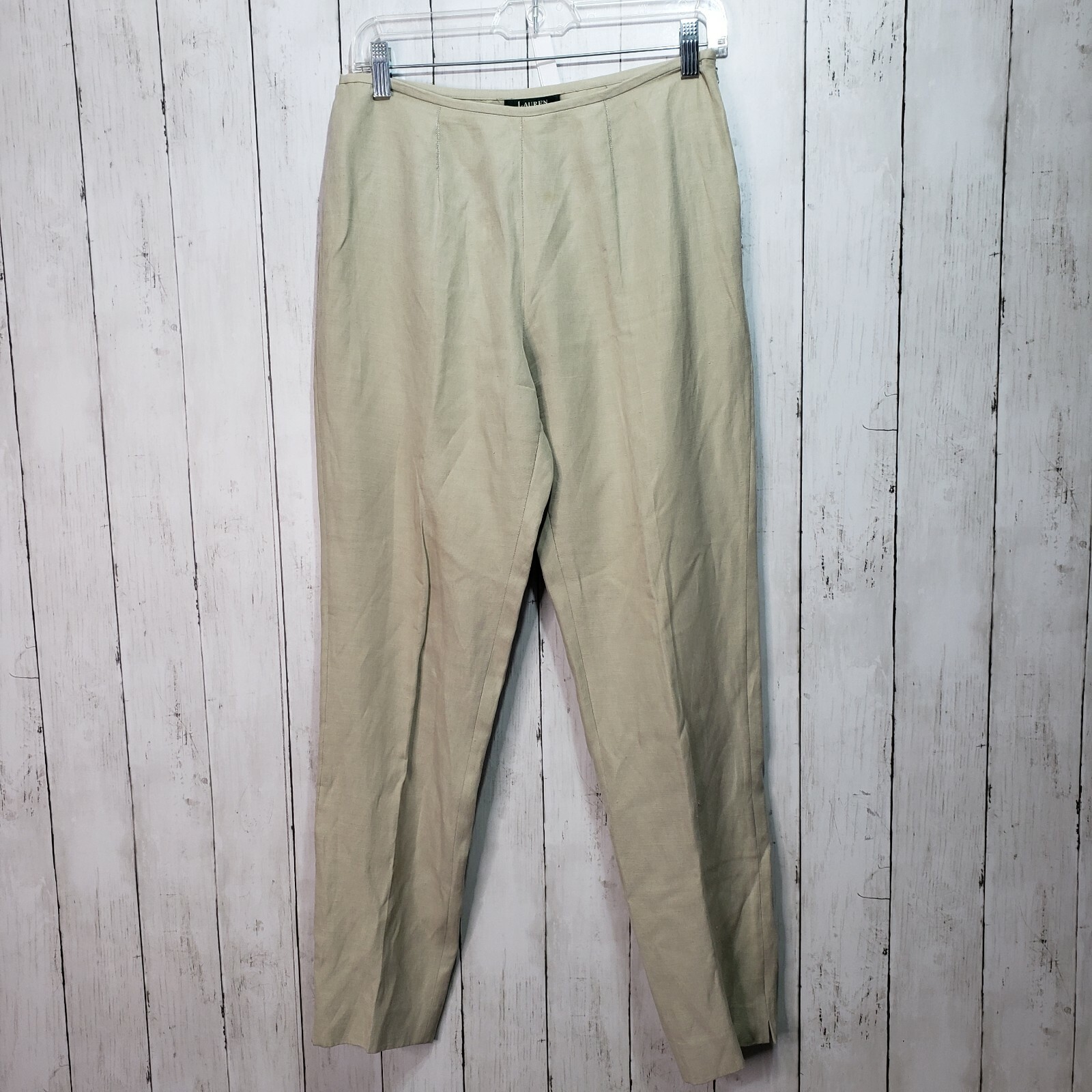 Lauren Ralph Lauren Womens Tan Silk Linen Blend Side Zip Pants Size 6