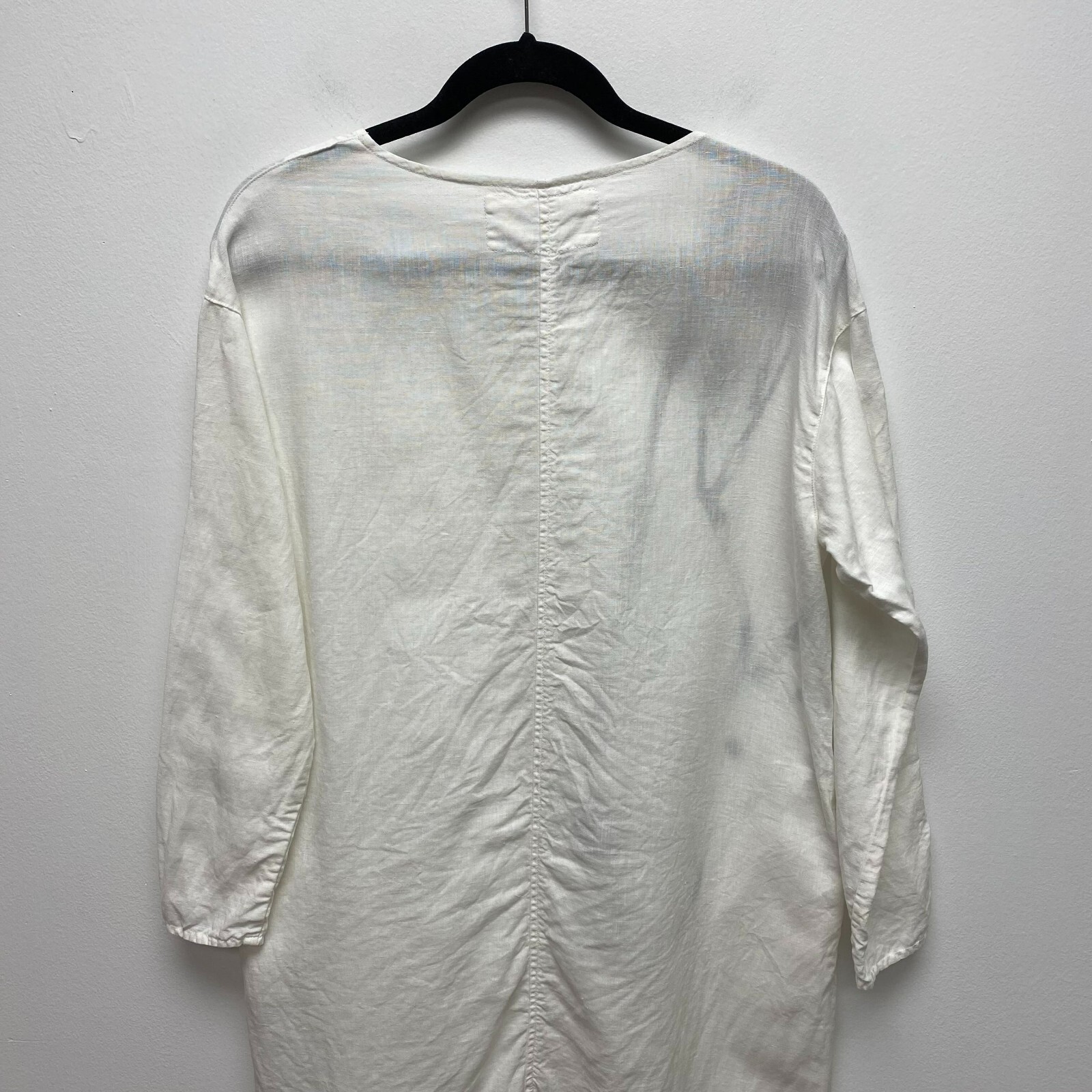 Grizas Womens Off White Long Sleeve Pocket V-Neck Washed Linen Shift Dress S thumbnail 5