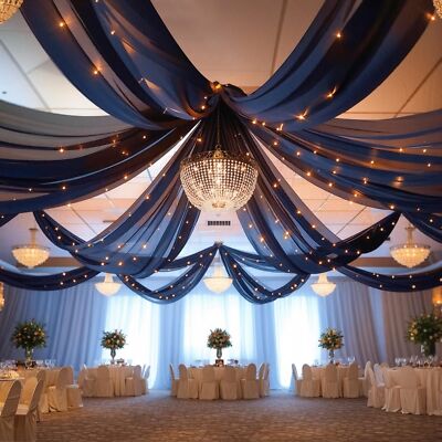 Black Ceiling Drapes With Lights String For Weddings 6 Panels 5ftx10ft Sheer Tul