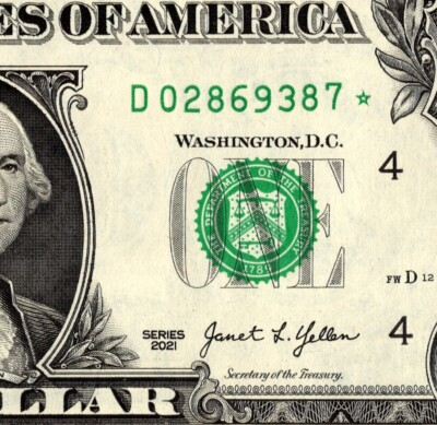 #ad 2021 D Star note Fancy Serial Number Regular Run $3.99