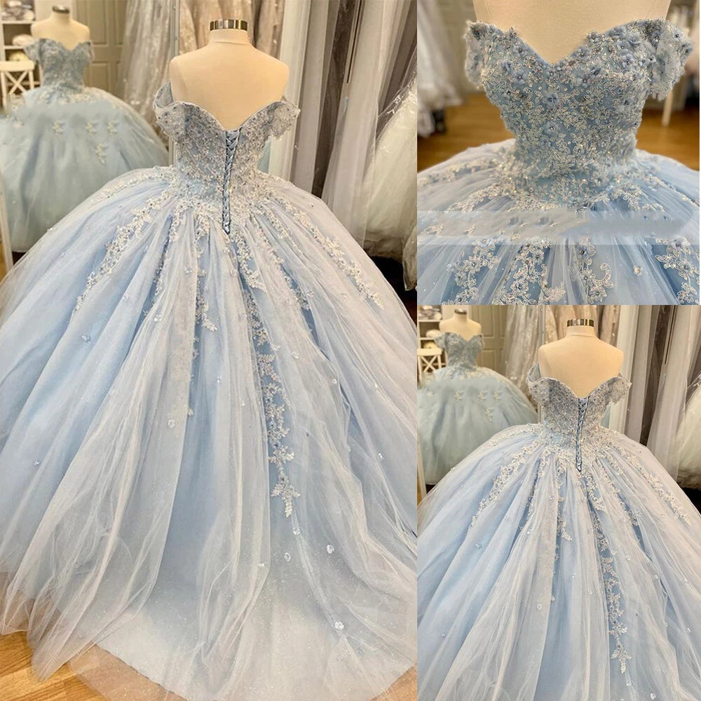 quincea帽era dresses light blue