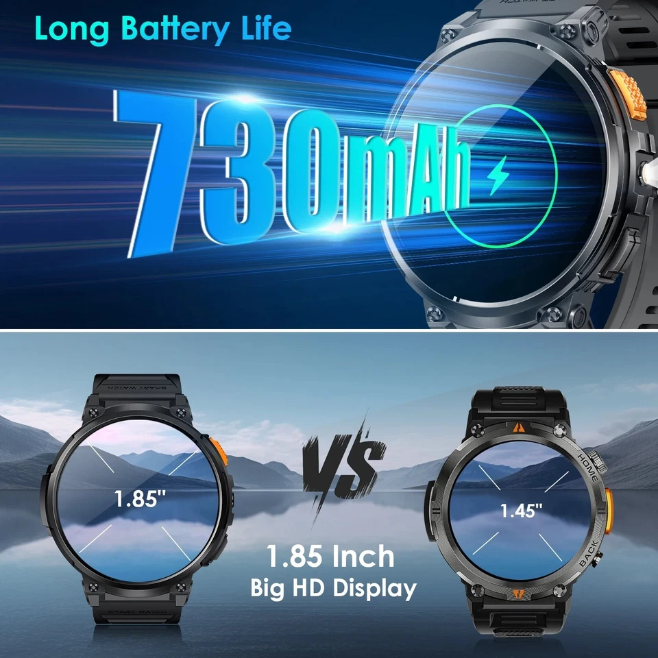 LEMFO 1.85inch Smart Watch 3D Menu 5ATM Waterproof 730mAH Bluetooth Call AI Voic - Image 4 of 4