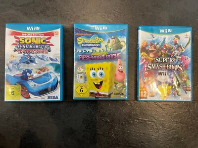 3 Nintendo Wii U Spiele  SpongeBob  - Sonic Allstars - Super Smash Bros