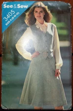 See & Sew Sewing Pattern 3405 Misses Vest and Skirt Size 8-12 VTG 80s FF UNCUT